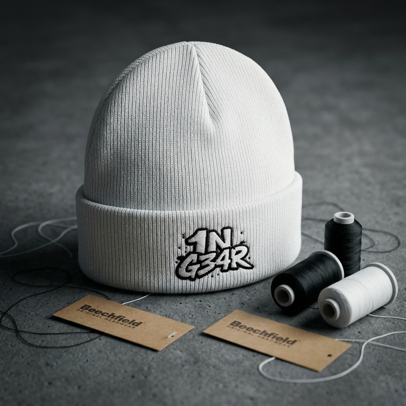 Mid Range Embroidered Cuffed Beanies: custom design example, Project Print