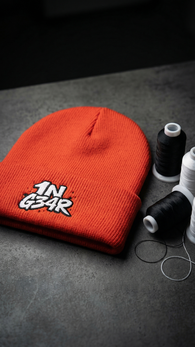Mid Range Embroidered Cuffed Beanies: custom design example, Project Print