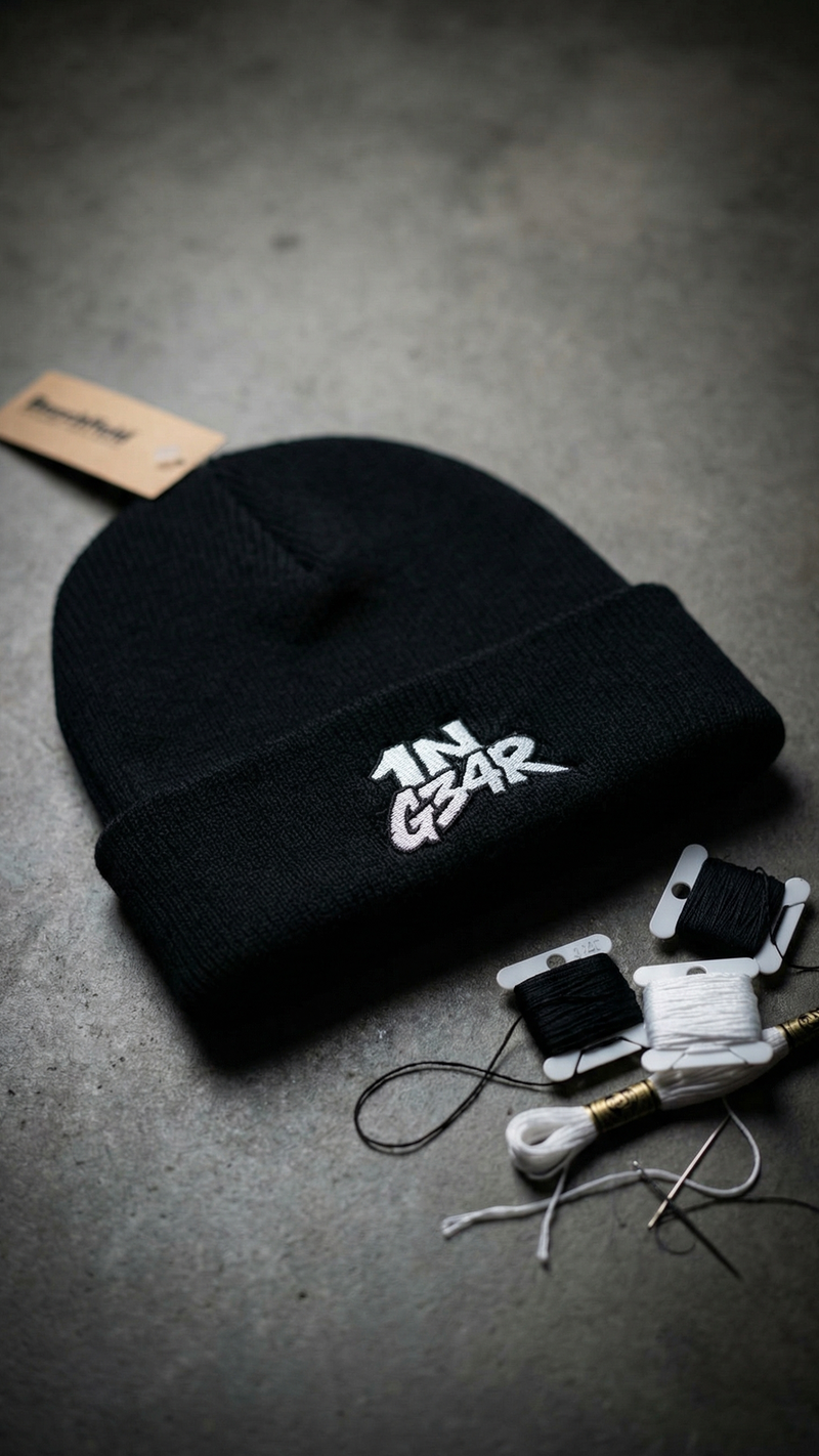 Mid Range Embroidered Cuffed Beanies: custom design example, Project Print
