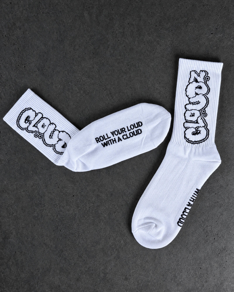 Projectprint custom jacquard knit socks — cloudz white, studio view