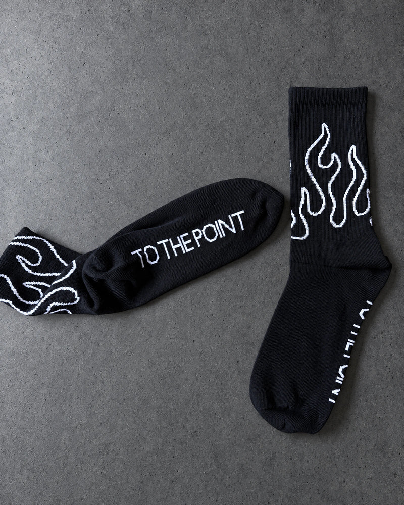 Projectprint custom jacquard knit socks — to the point flames black, studio view