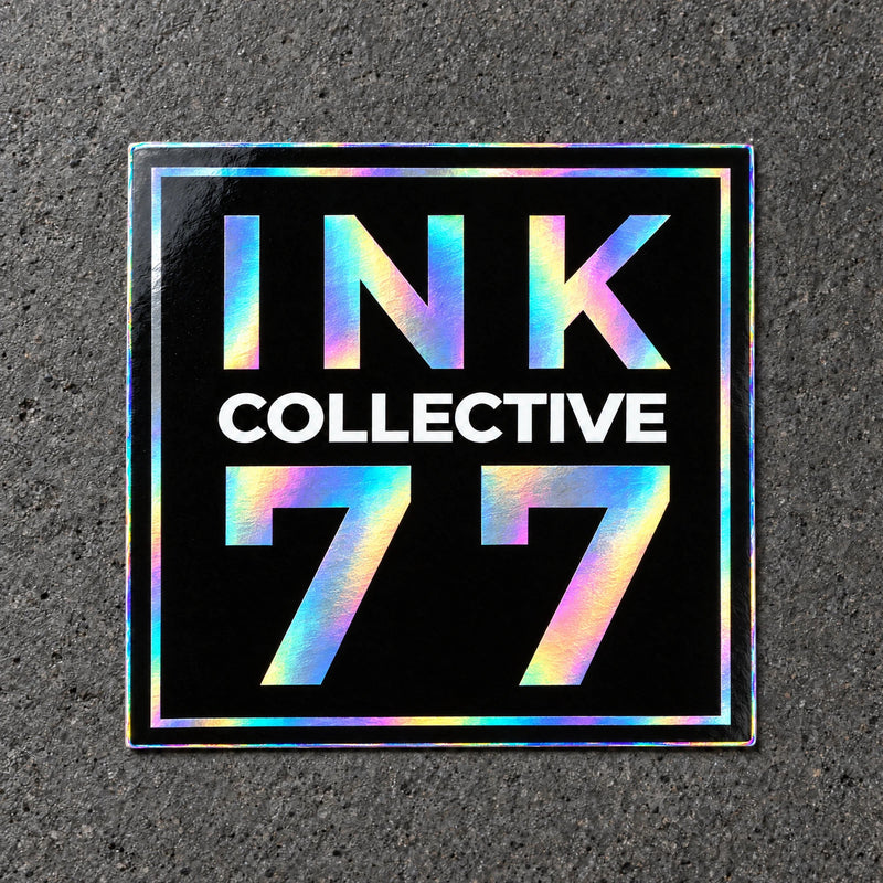 Projectprint holographic die cut sticker — ink collective 77, studio product view