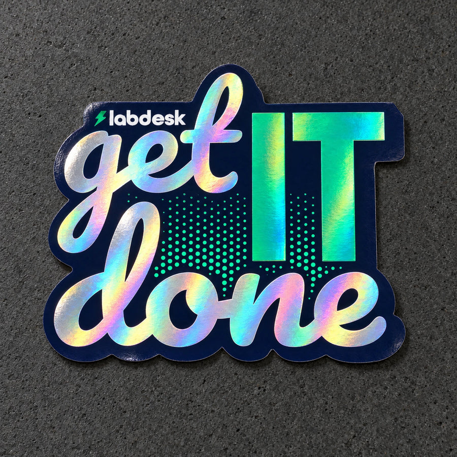 Projectprint holographic die cut sticker — labdesk get it done, studio product view