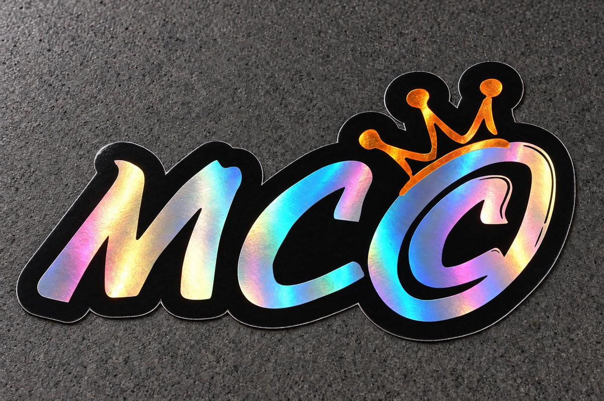 Projectprint holographic die cut sticker — mco crown, studio product view