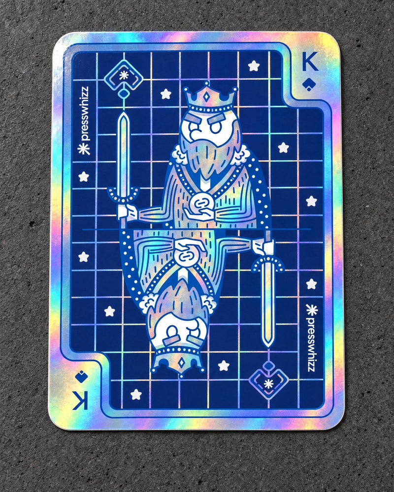 Projectprint holographic die cut sticker — presswhizz king, studio product view