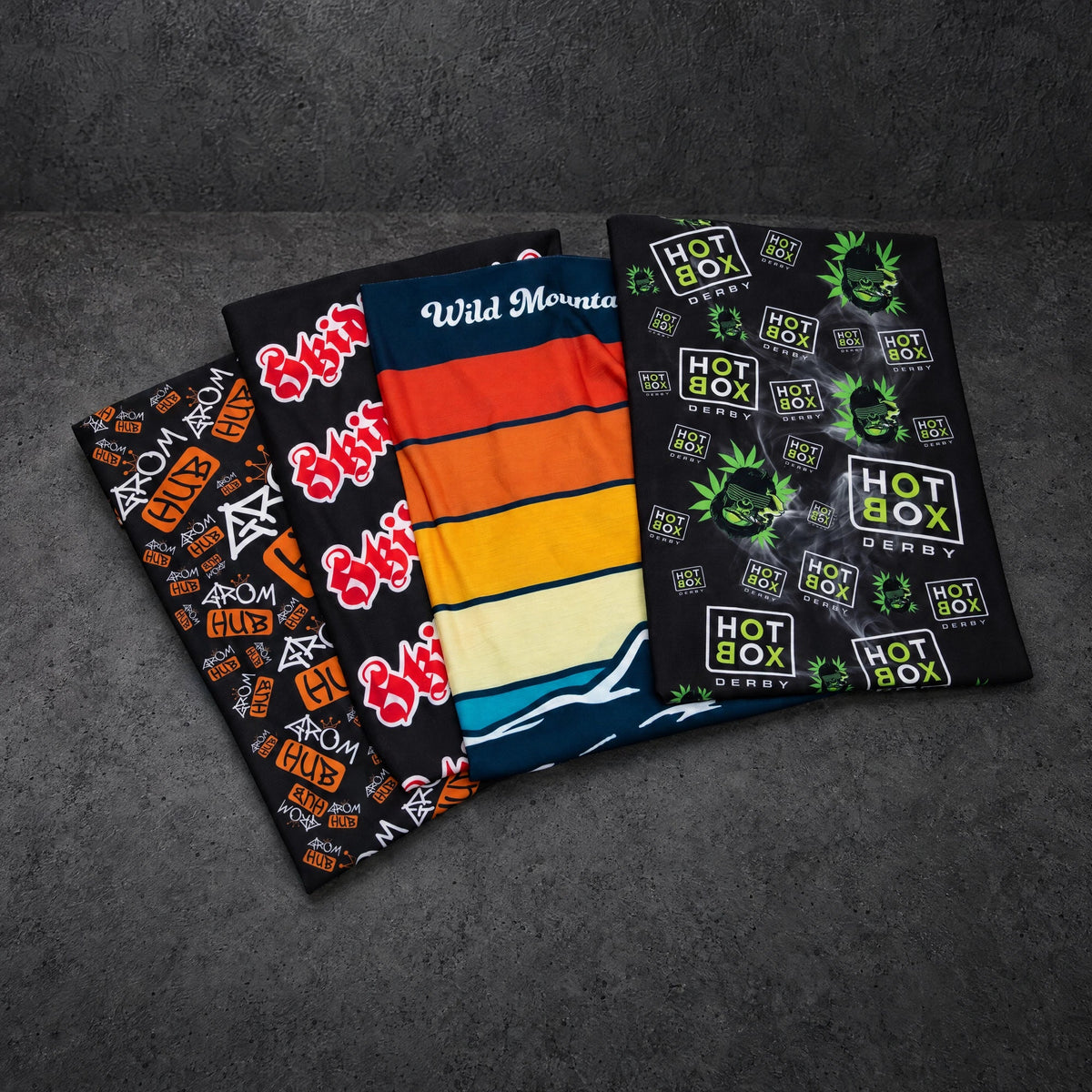 printed snood design group on a charcoal studio surface — Projectprint