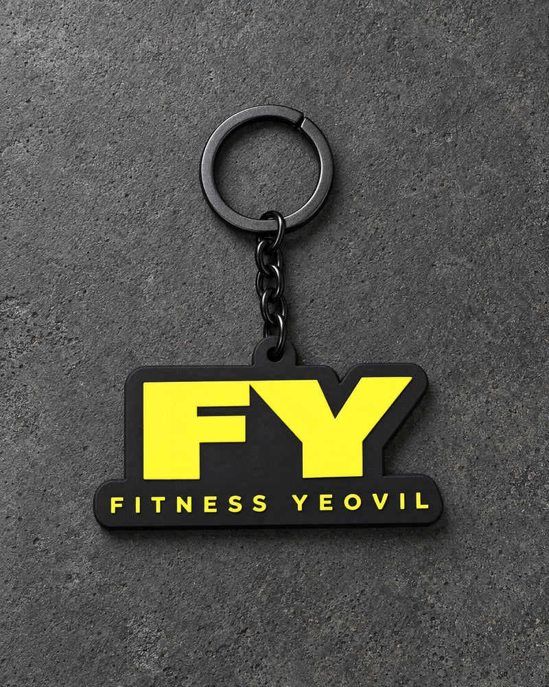Projectprint custom soft PVC keyring — fitness yeovil, charcoal studio product photograph