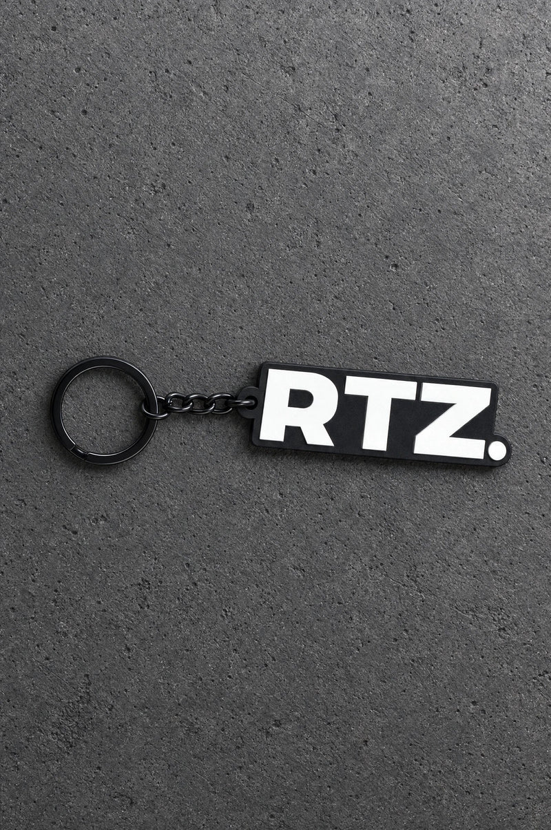 Projectprint custom soft PVC keyring — rtz, charcoal studio product photograph