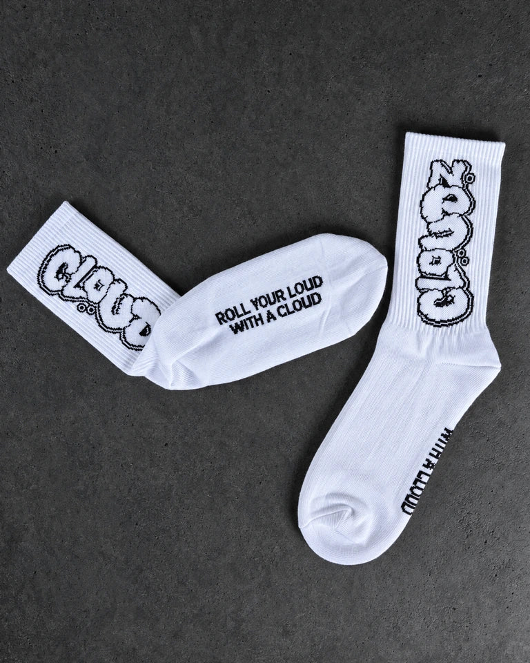 Projectprint custom jacquard knit socks — cloudz white, studio view