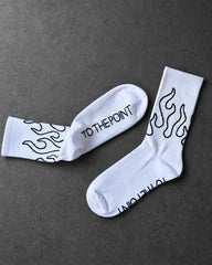 Projectprint custom jacquard knit socks — to the point flames white, studio view