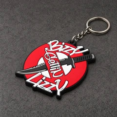 red katana design keyring on a charcoal studio surface — Projectprint