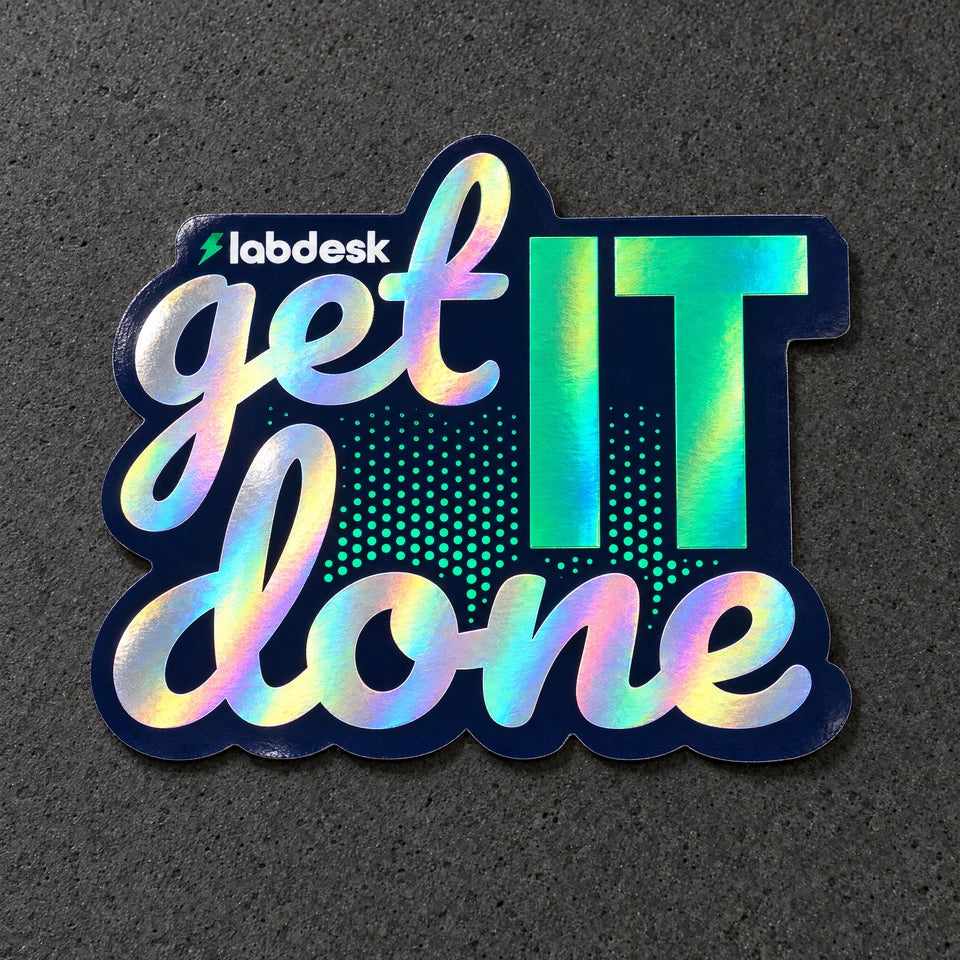Projectprint holographic die cut sticker — labdesk get it done, studio product view