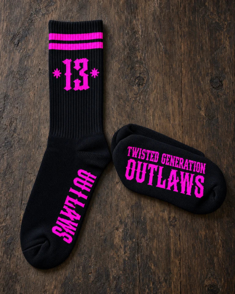 jacquard knit socks outlaws black pink side and sole — Projectprint
