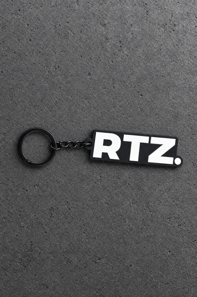 Projectprint custom soft PVC keyring — rtz, charcoal studio product photograph
