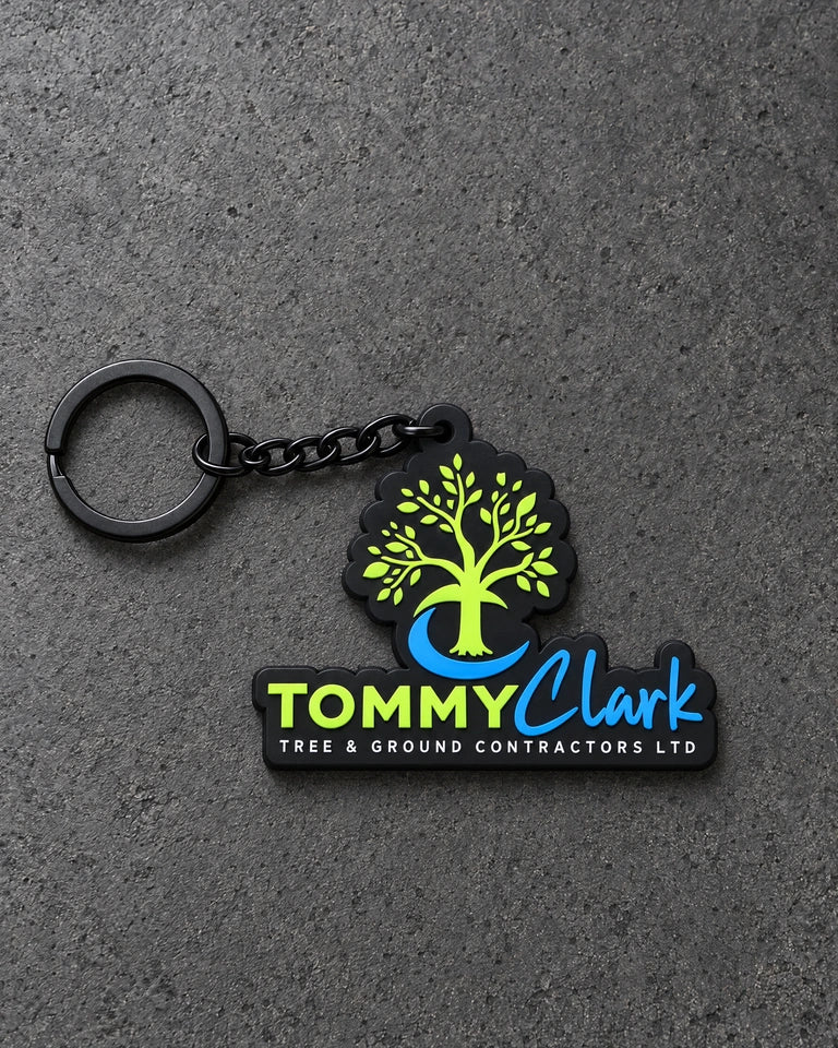Projectprint custom soft PVC keyring — tommy clark, charcoal studio product photograph